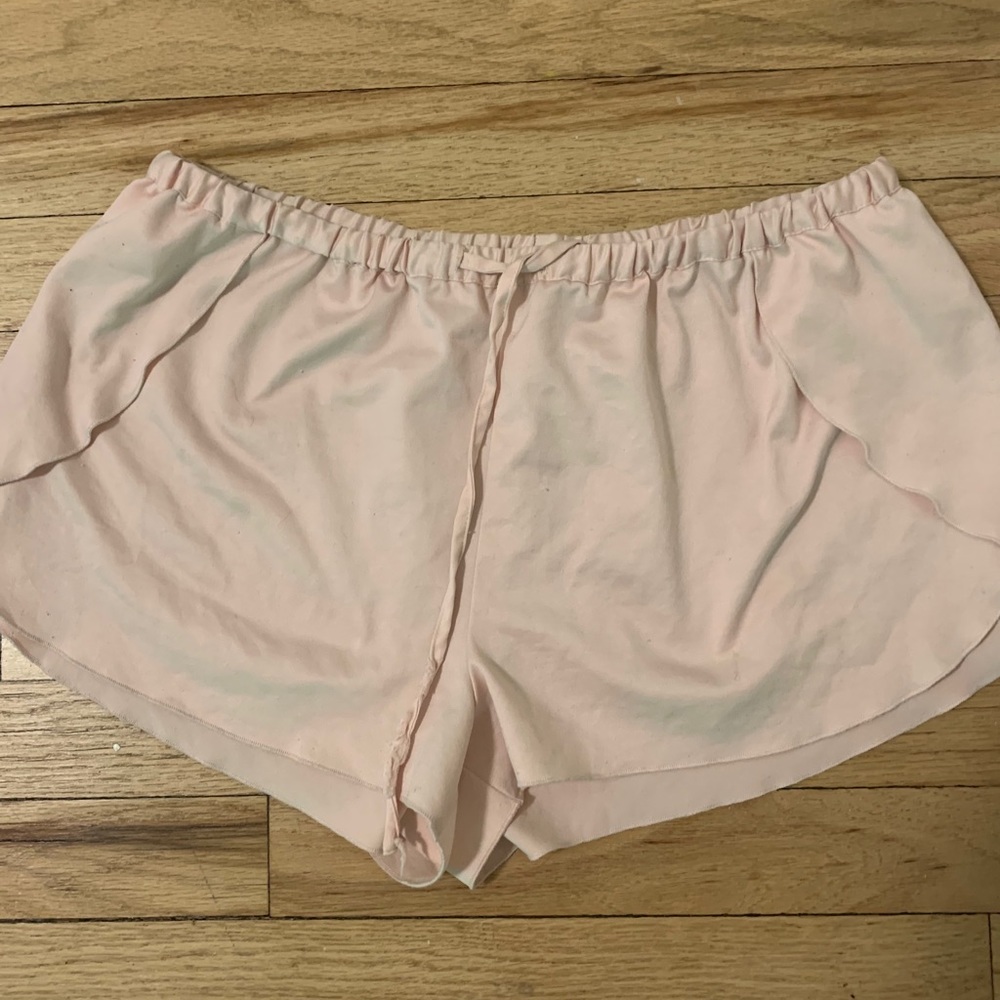 satin baby pink lounge shorts.